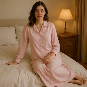 VTG Leigh Karmitz Periphery Nightgown Petite Pink Floral Button Front Sleepwear‎